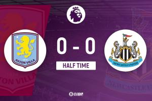 半场-维拉暂0-0纽卡 维拉半场0射门伊兰加戈登造险