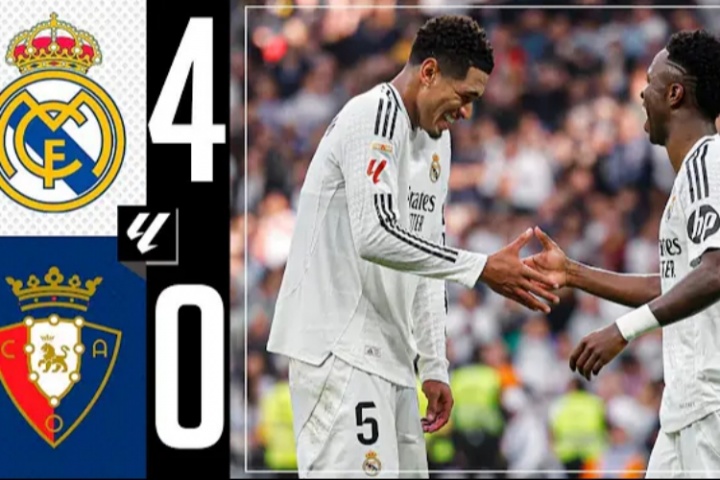 畅快淋漓！上赛季西甲，维尼修斯帽子戏法，皇马4-0完胜奥萨苏纳