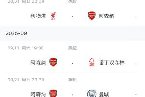 枪手迎大考！阿森纳未来四场英超将对阵利物浦、森林、曼城和纽卡