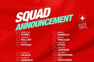 瑞士世预赛名单：扎卡领衔，科贝尔、亚沙里、阿坎吉、恩多耶在列