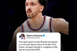 继续当队友！Shams报道沙梅特回尼克斯 米卡尔-布里奇斯转发新闻