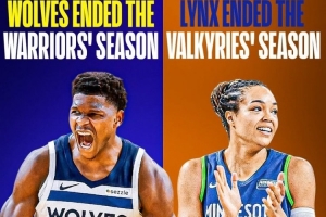 双线告捷！森林狼今年淘汰了勇士 明尼苏达山猫淘汰了金州女武神