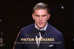 54球13助！官方：约克雷斯获2025盖德·穆勒奖，当选年度最佳前锋