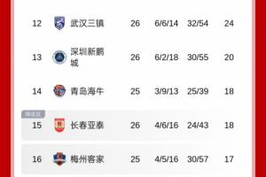 地狱难度！积分榜：新鹏城仅领先降级区2分，将战国安+申花+蓉城