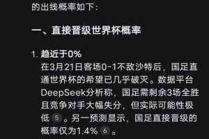 太扎心！DeepSeek预测：国足直接晋级概率趋近0%😭
