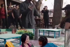 甲亢哥“调戏”小姐姐被打，重现《功夫梦》经典桥段😂