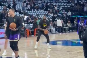 湖狼G3大战在即！詹姆斯赛前热身苦练弧顶三分🎯🎯🎯