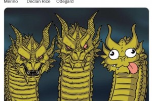 网友恶搞：阿森纳vs巴黎的三中场，厄德高是来搞笑的😅😅