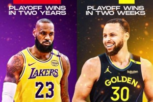 太损了！美媒调侃：詹姆斯两年赢了2场季后赛，而库里半个月赢了4场