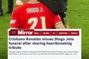 C罗未出席若塔葬礼！镜报：他担心他的出现会盖过葬礼告别场面