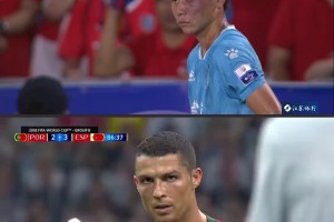 苏超球员庞志超踢任意球之前的眼神，和C罗有异曲同工之妙