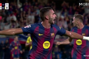 巴萨配合美如画！奥尔莫脚后跟送助攻！费兰跟进推射破门得手！