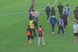 辽宁女球迷面向北京球迷高举围巾挑衅，北京球迷标准化口号回敬